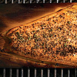 Cedar-Planked Salmon with Lemon-Pepper Rub and Horseradish-Chive Sauce