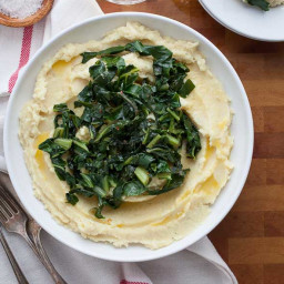 Celery Root and Cauliflower Purée with Garlicky Greens (Vegetarian with Veg