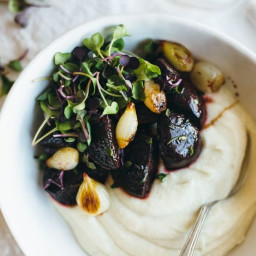 Celery Root Puree with Balsamic Roasted Beets and Pearl Onions