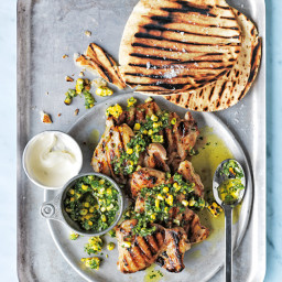 CHAR-GRILLED CHICKEN  with green chilli and corn salsa