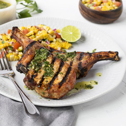 Char-Grilled Pork Chops with Chimichurri & Roasted Corn Salad
