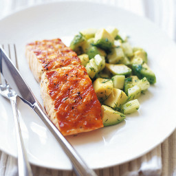 Char-Grilled Salmon with Avocado, Cucumber and Dill Salad