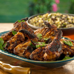 Charcoal Grilled Chicken Sinaloa-Style with Grilled Corn, Black Bean and Qu