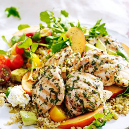 Chargrilled herb chicken with freekeh and peach salad