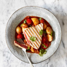 Chargrilled tuna with harissa and potato stew
