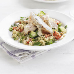 Chargrilled turkey with quinoa tabbouleh and tahini dressing