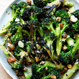 Charred Broccoli Salad with Dates, Almond, Cheddar