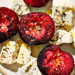 Charred Buttered Plums with Cheese