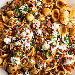 Charred Eggplant Pasta with Tomatoes & Goat Cheese