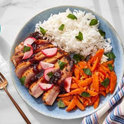 Charred Gochujang Pork Chops with Sour Cherry Soy Sauce & Ginger-Honey 