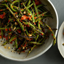 Charred Green Beans with Harissa and Almonds