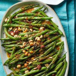 Charred Green Beans with Mustard Vinaigrette and Hazelnuts