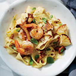 Charred Lemon Pappardelle with Mushrooms and Shrimp