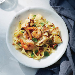 Charred Lemon Pappardelle with Mushrooms and Shrimp