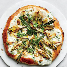 Charred Spring Onion, Ricotta, and Baby Artichoke Pizza