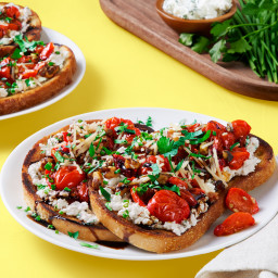 Charred Tomato & Ricotta Toasts with Walnuts, Chili Flakes & Balsamic Glaze