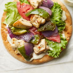 Charred Vegetable and Chicken Pitas with Garlic Mayo