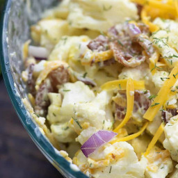 Cheddar Bacon Cauliflower Potato Salad