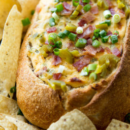 Cheddar Bacon Jalapeno Baked Cheese Dip in Bread Bowl