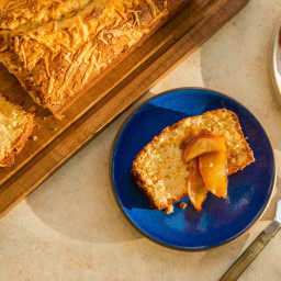 Cheddar Cheese Pound Cake with Brandy Caramel Apples