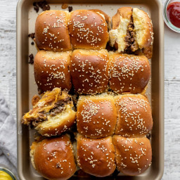 Cheddar Cheeseburger Sliders with House Sauce.