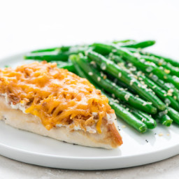 Cheddar-Crusted Chicken with Everything Bagel Seasoned Green Beansready in 