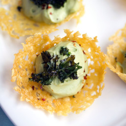 Cheddar Cups with Avocado Feta Mousse