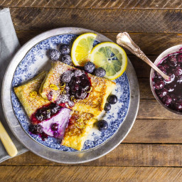 Cheese and Blueberry Blintzes with Blueberry Preserves Syrup