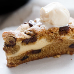 Cheesecake Stuffed Chocolate Chip Skillet Cookie