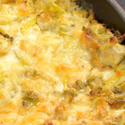 Cheesy Baked Brussels Sprout-Artichoke Dip