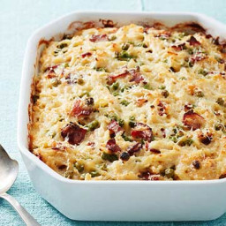Cheesy Baked Orzo with Bacon and Peas