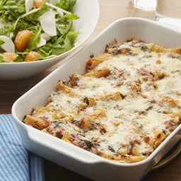 Cheesy Baked Pasta and Spinachwith Arugula and Clementine Salad