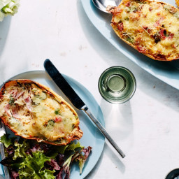 Cheesy Baked Spaghetti Squash Boats with Salami, Sun-Dried Tomatoes, and Sp