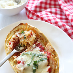 Cheesy Baked Spaghetti Squash Boats with Grilled Chicken