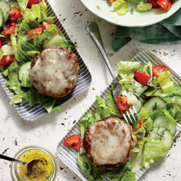 Cheesy Beef Patties with Tomato-Cucumber Salad