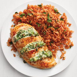 Cheesy Broccoli-Stuffed Chicken with Tomato Rice