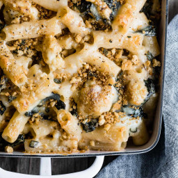 Cheesy Cauliflower and Kale Baked Rigatoni with Sage Breadcrumbs