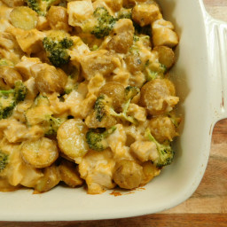 Cheesy chicken broccoli and potato bake
