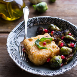 Cheesy Fried Polenta w/Pan Roasted Balsamic Brussels Sprouts + Roasted Garl