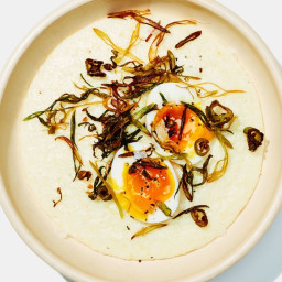 Cheesy Grits with Scallions and Jammy Eggs