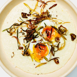 Cheesy Grits with Scallions and Jammy Eggs