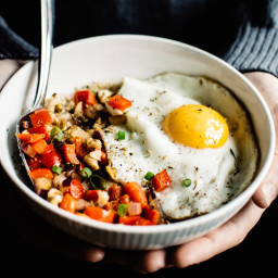 Cheesy Oatmeal Bowl with Fried Egg