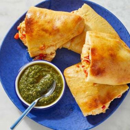 Cheesy Red Pepper Calzones with Basil Pesto