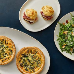 Cheesy Snap Pea & Spinach Quiche with Prosciutto-Fig Biscuits & Aru