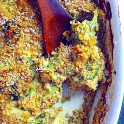Cheesy Vegan Broccoli + Quinoa Bake