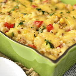Cheesy Vegetable, Turkey Sausage and Rice Casserole