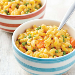 Cheezy Macaroni with Peas and Roasted Carrots