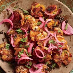 Chermoula Smashed Potatoes With Pickled Onions
