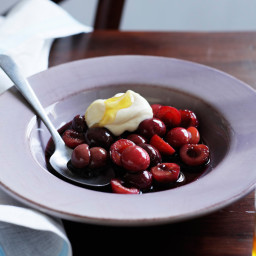 Cherries Poached in Red Wine with Mascarpone Cream