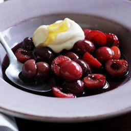 Cherries Poached in Red Wine with Mascarpone Cream Recipe